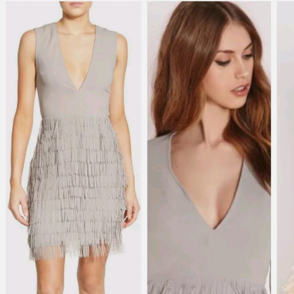 Missguided Gray V Neck Body Con Fringe Dress